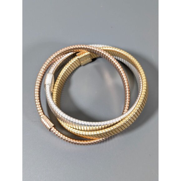 Mixed Metal Style Interlocking Triple Stretch Bracelet 7" Retro - Picture 3 of 8